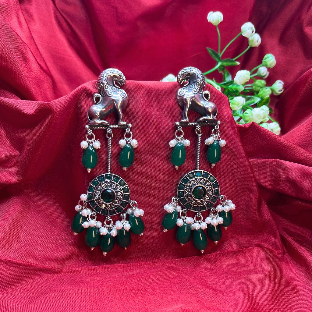 Green oxidised online earrings