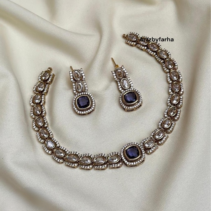 Purple Stone Moissanite Necklace Set