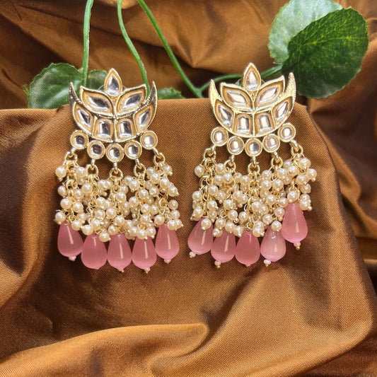 Pink Kundan Premium Chand Bali Earrings