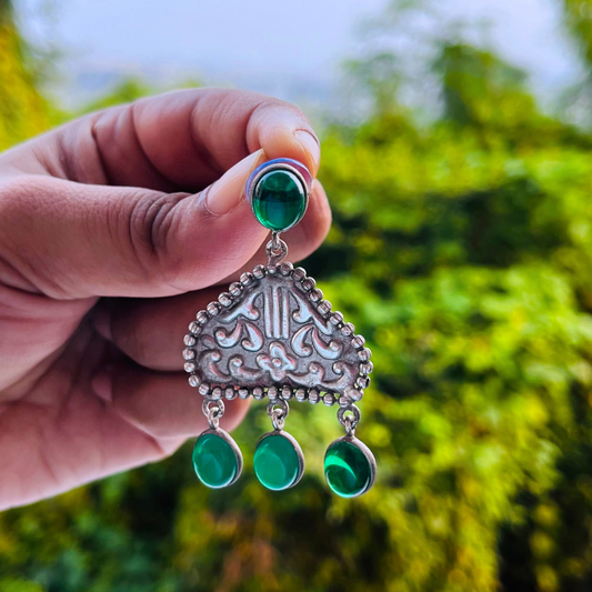 Green German Silver Monalisa Stone Studs Earrings