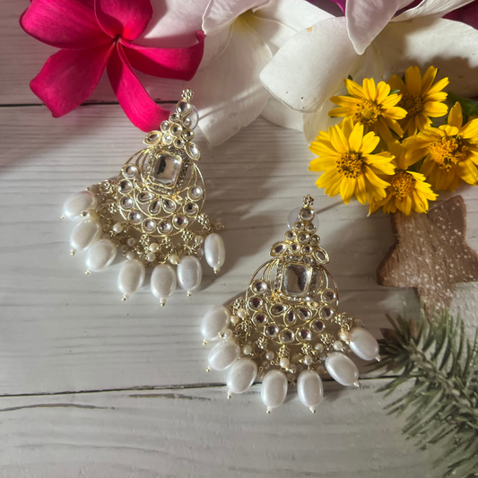 Pearl Kundan Chandbali Earrings