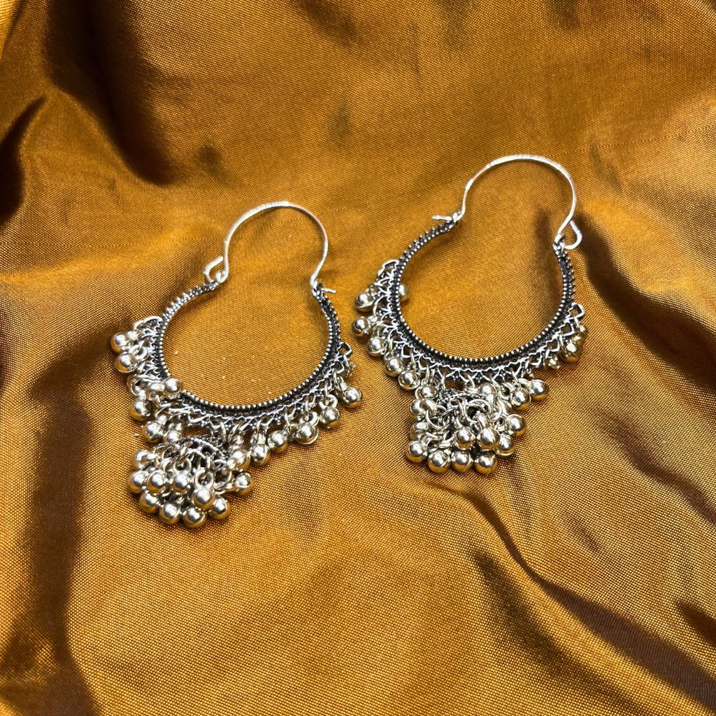 Silver Toned Crescent Shaped Drop Earrings