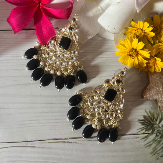 Black Kundan Chandbali Earrings