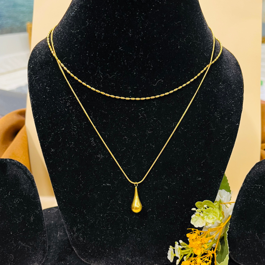 18k Gold Plated Double Layered Drop Pendant Chain