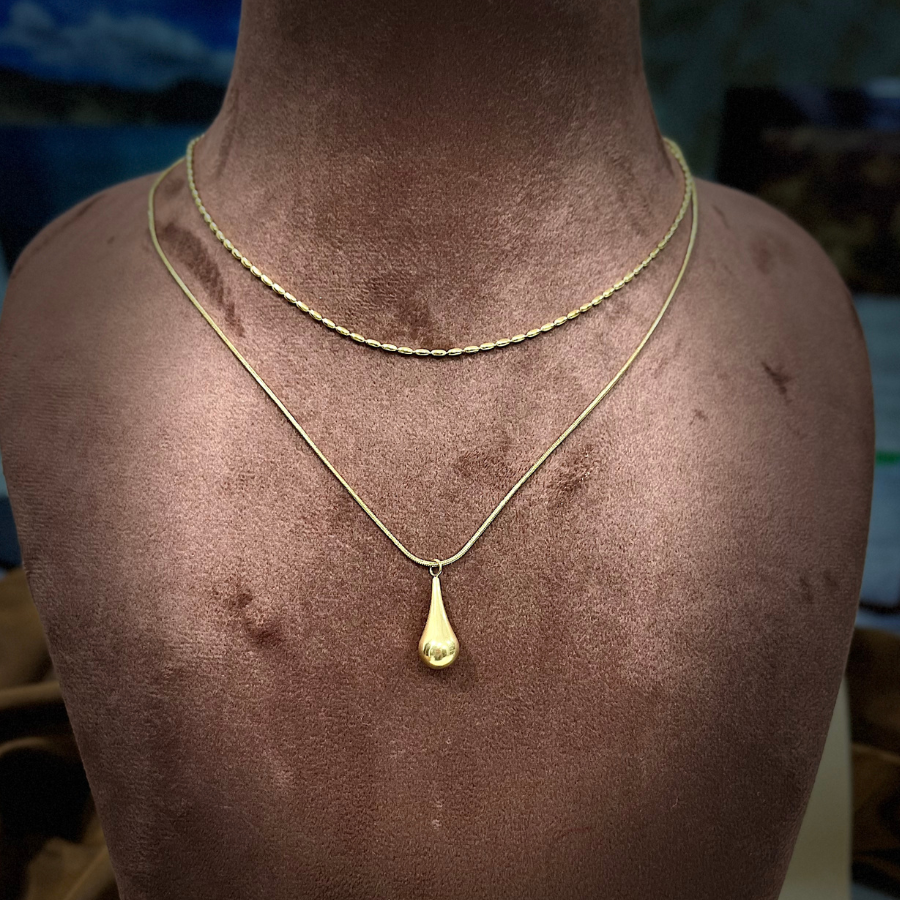 18k Gold Plated Double Layered Drop Pendant Chain