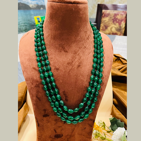 3 Layered Green Beads Necklace