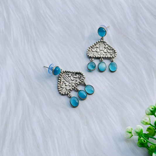 Turquoise Blue Silver Monalisa Stone Studs Earrings