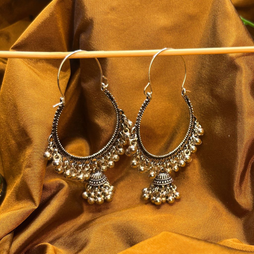 Silver Toned Crescent Shaped Drop Earrings