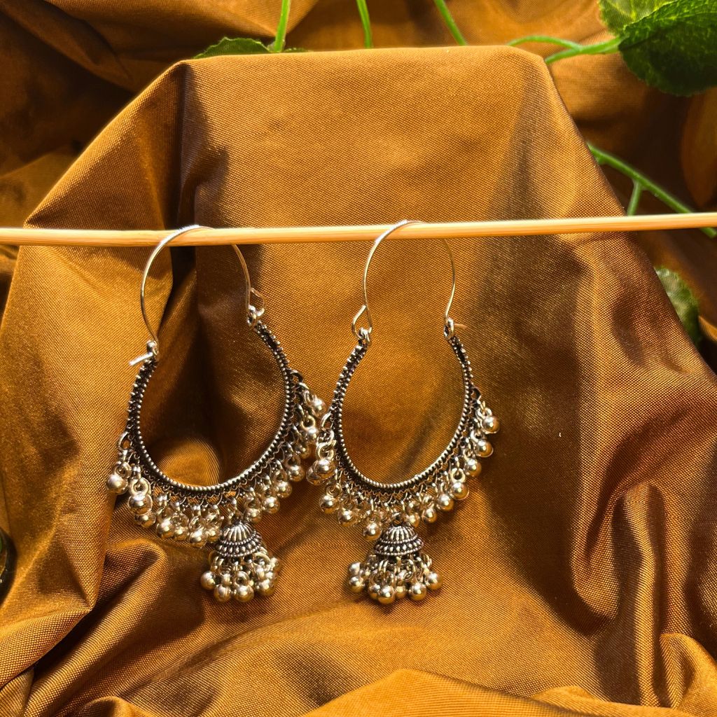 Silver Toned Crescent Shaped Drop Earrings