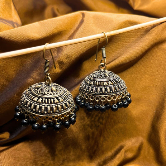 Black Beads Oxidised Jhumkas