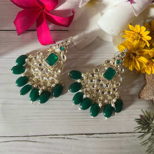 Green Kundan Chandbali Earrings