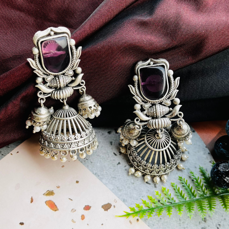 Purple Trendy Monalisa Stone Jhumki