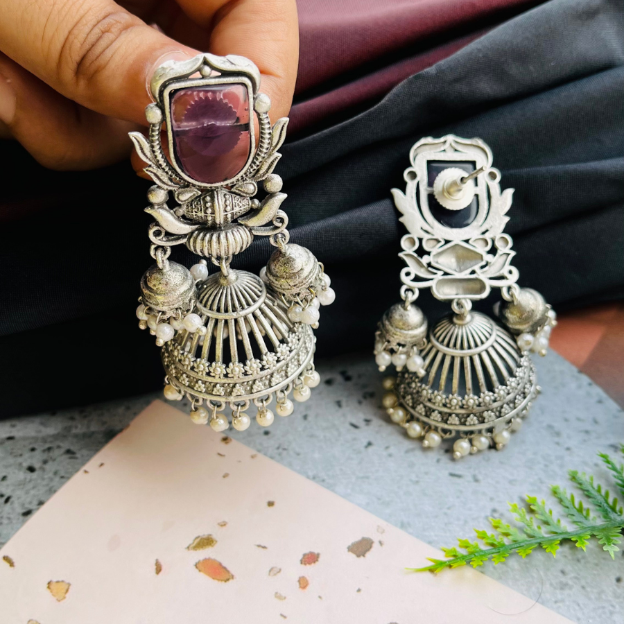 Purple Trendy Monalisa Stone Jhumki