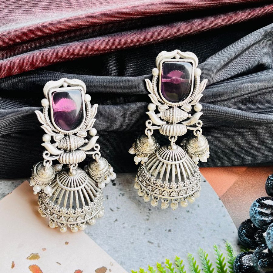 Purple Trendy Monalisa Stone Jhumki