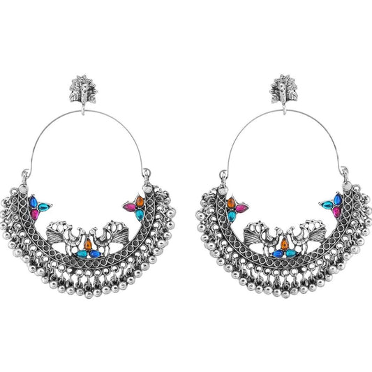 Multicolor Peacock Chandbali Jhumka Earrings