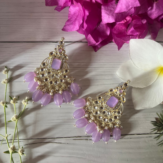 Purple Kundan Chandbali Earrings