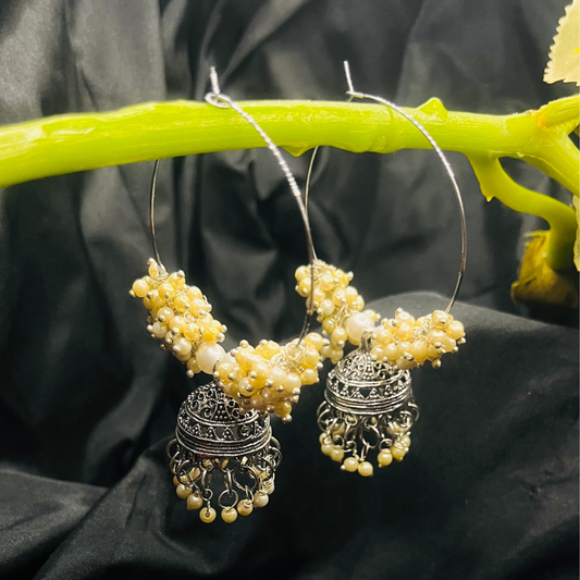 Silver-Plated Oxidised Hoop Earrings with Beads