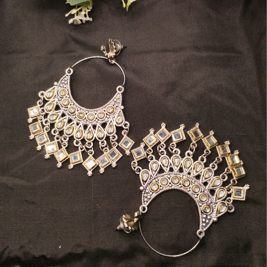 Dual Tone Crescent Shaped Hoop Earrings