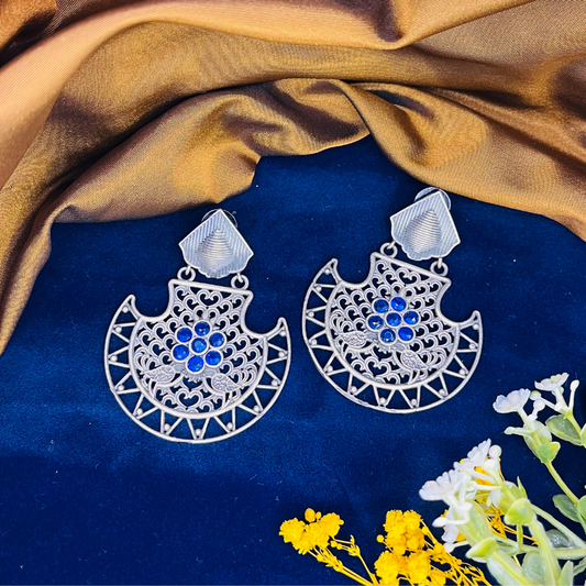 Silver Blue Chandbali Earrings