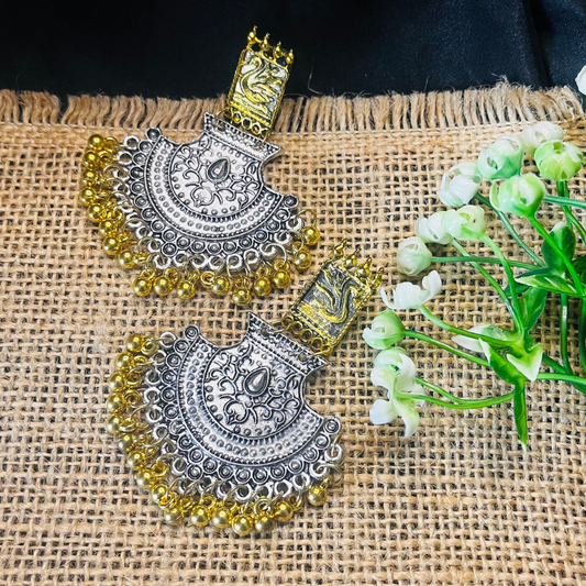 Oxidized Dual Tone Silver Plated with Gold Ghunghroo Dangler