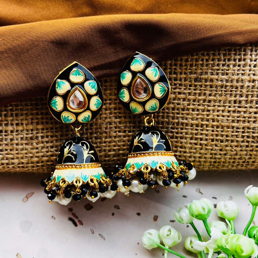 Beautiful Meenakari Bell Jhumkas Earrings