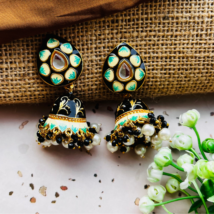 Beautiful Meenakari Bell Jhumkas Earrings