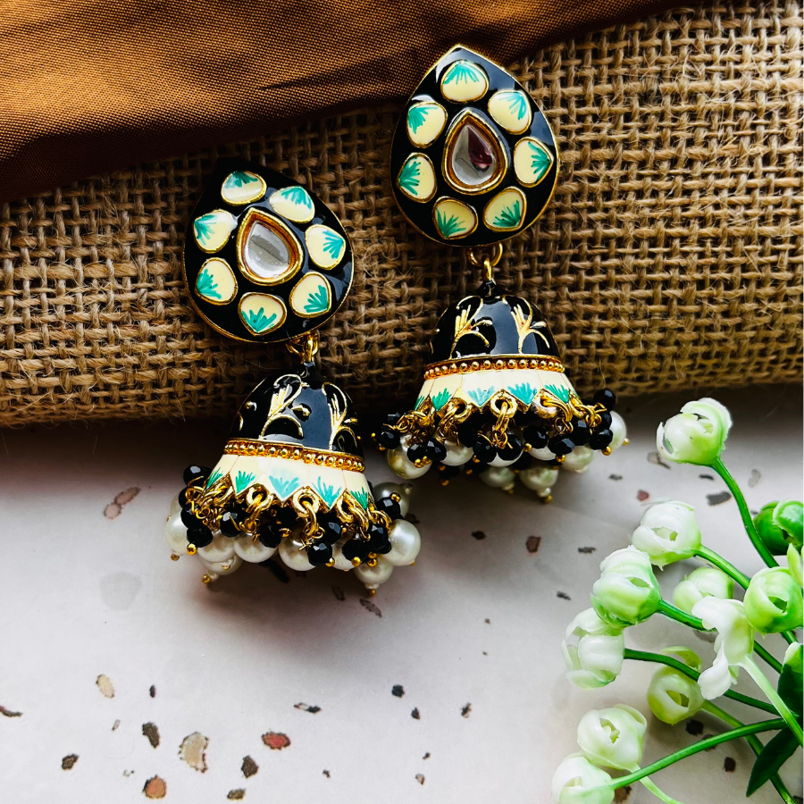 Beautiful Meenakari Bell Jhumkas Earrings