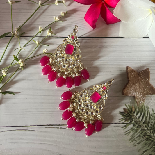 Pink Kundan Chandbali Earrings