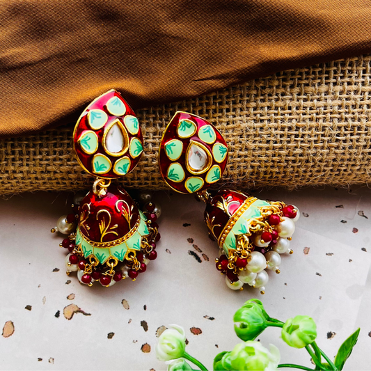 Beautiful Meenakari Bell Jhumkas Earrings