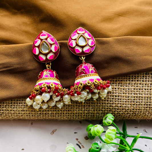 Beautiful Meenakari Bell Jhumkas Earrings