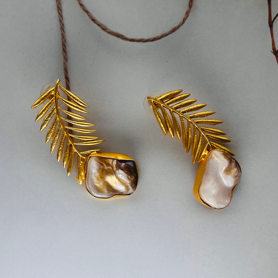 Gold-Plated Leaf Shaped Drop Earrings