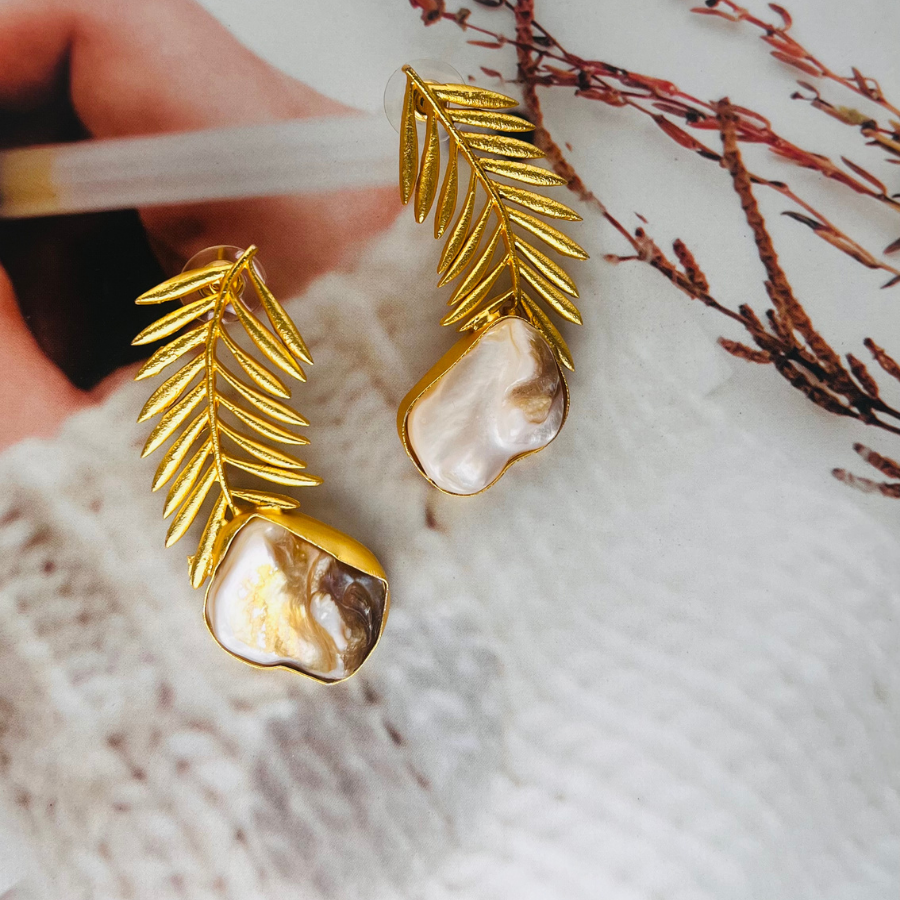 Gold-Plated Leaf Shaped Drop Earrings