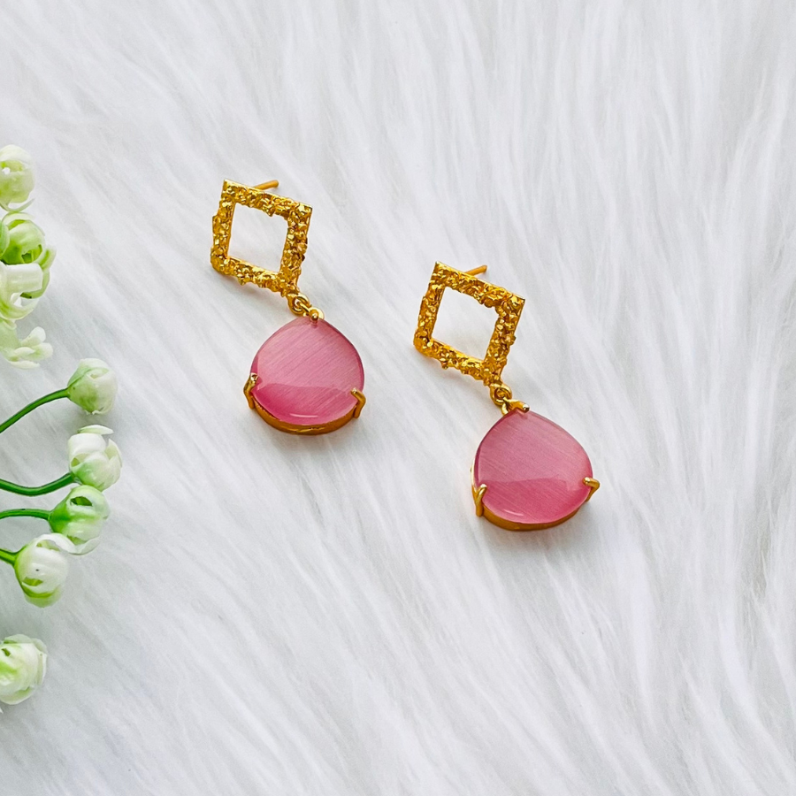 Pink Drop Monalisa Stone Earring