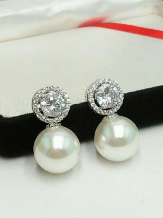 Silver Plated AD Pearl Earrings