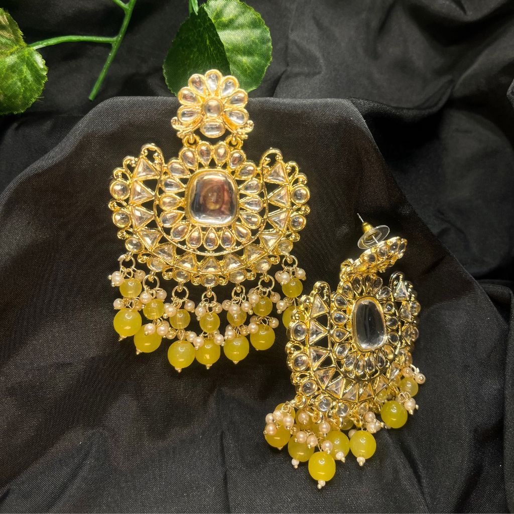 Yellow Color Kundan Earrings