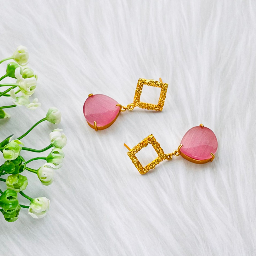 Pink Drop Monalisa Stone Earring