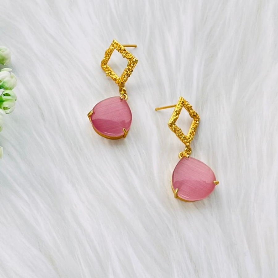 Pink Drop Monalisa Stone Earring