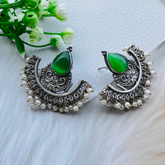 Beautiful Crescent Shape Monalisa Stone Stud Earrings