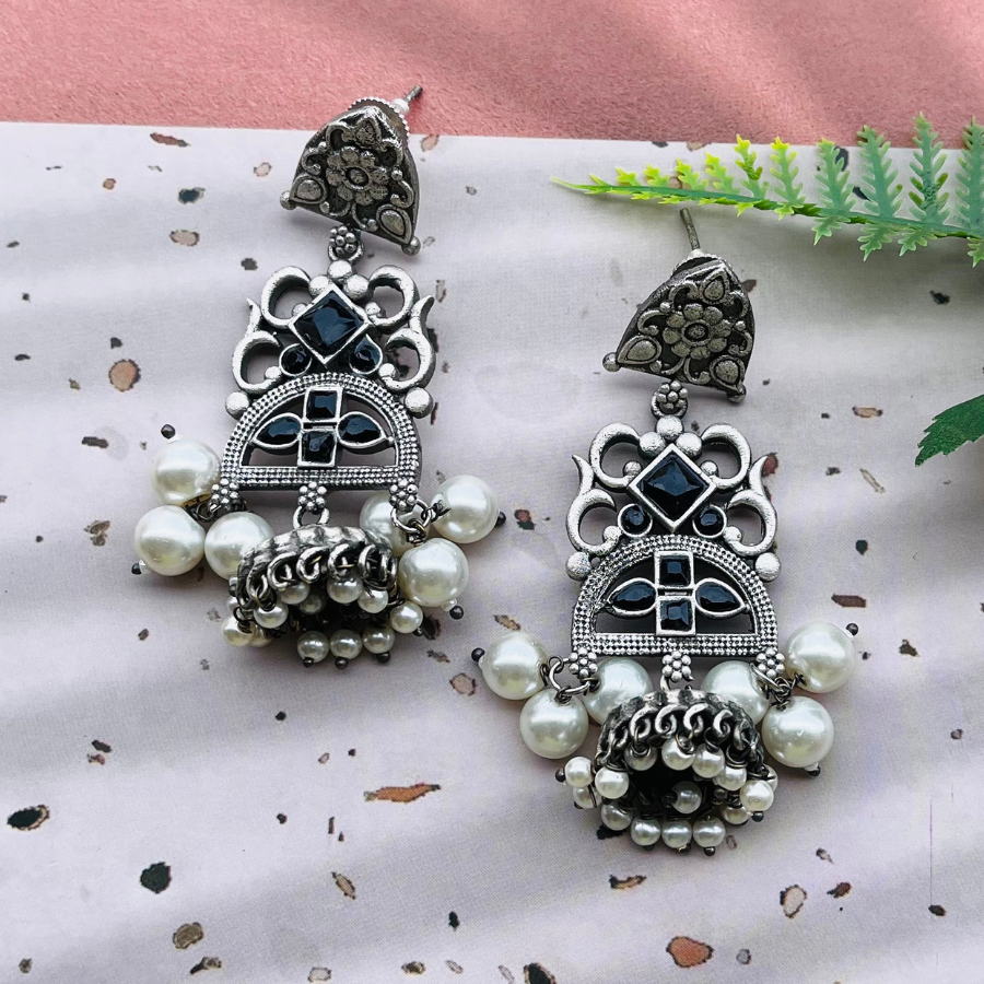 Silver Plated Monalisa Stone Beads Drop Earrings