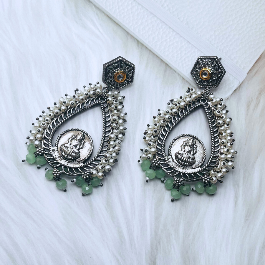 Premium Temple German Silver Drop Earrings