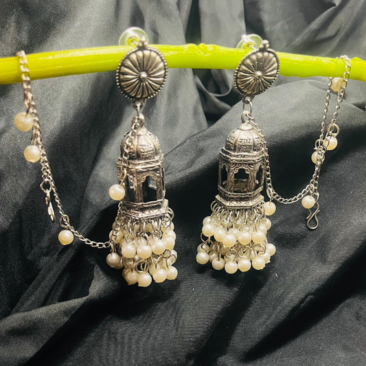 Silver Plated Oxidised Temple Design Jhumki Earrings