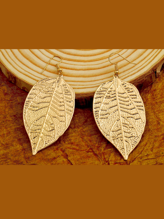 Gold Plated Hand Crafted Leaf Shaped Drop Earring