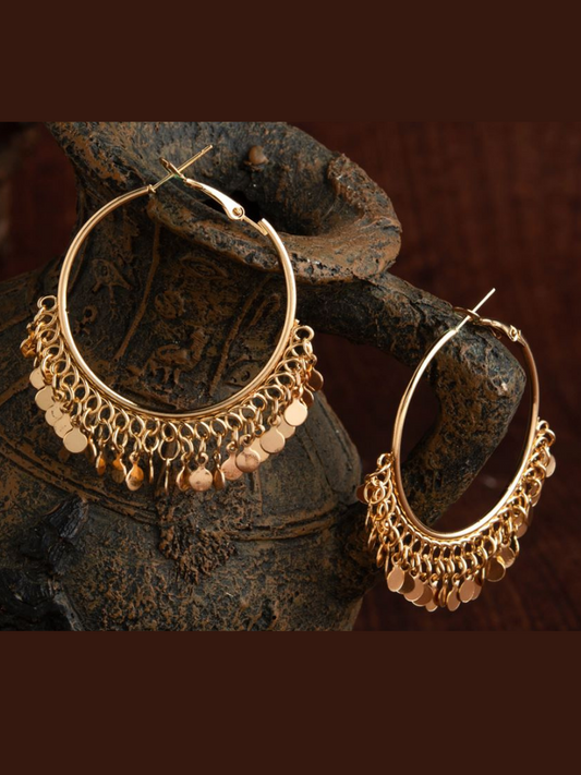 Gold Plated Hanging Charms Hoops Earring