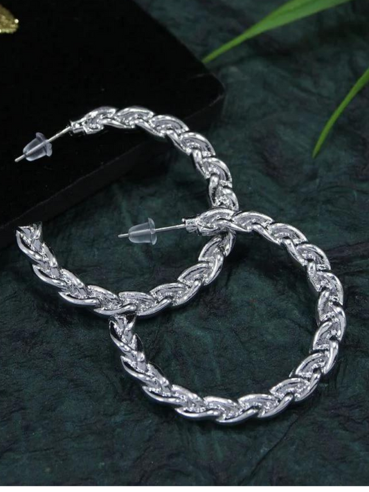 Silver Plated Fancy Hoops Earring