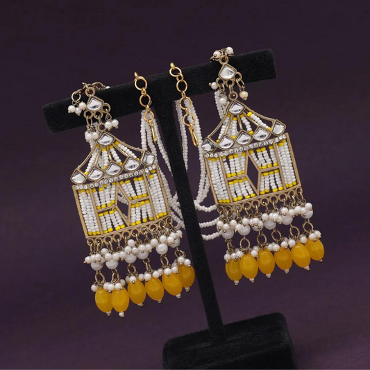 Yellow Kundan Doli Earrings