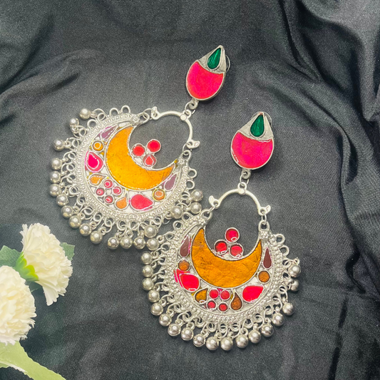 Silver-Plated Orange Classic Chandbalis Earrings