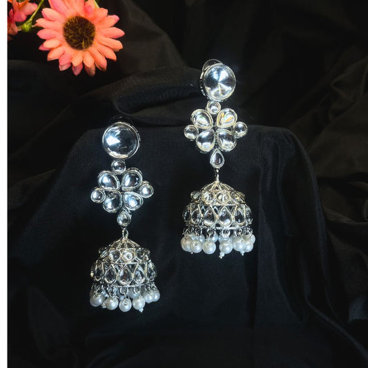 Silver Kundan Earrings