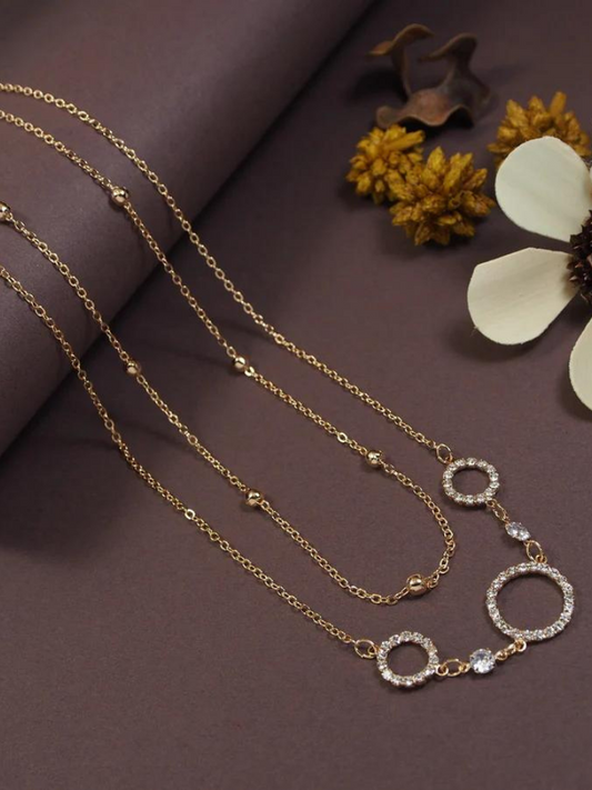 Gold lated Multi Layered Round Shape Link Cubic Zirconia Necklace