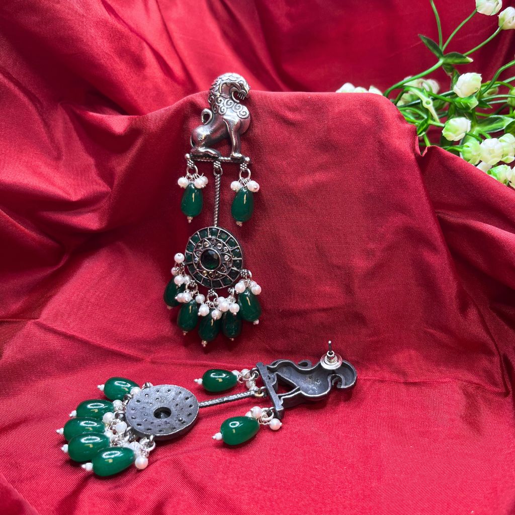 Green Color Premium Oxidised Earrings