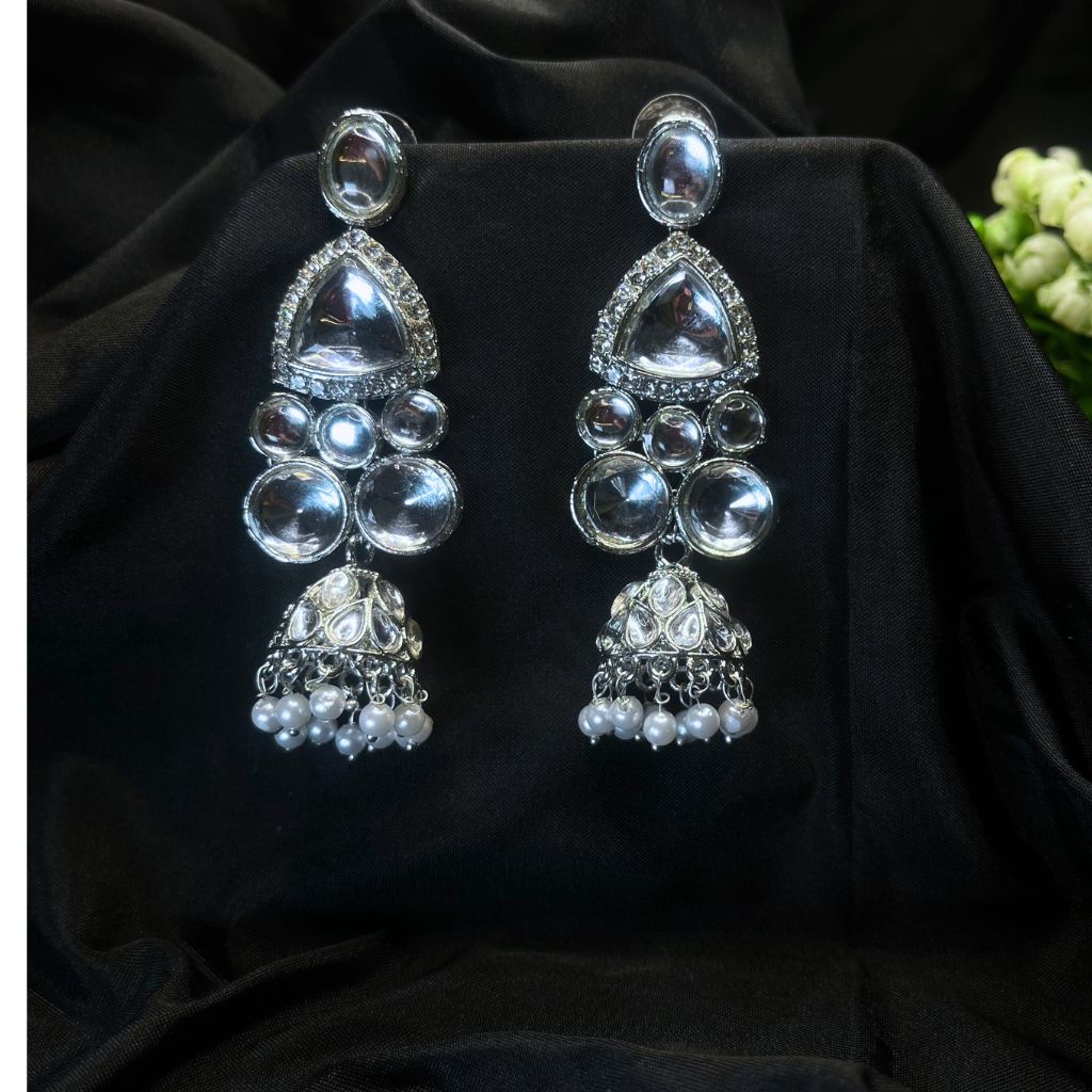 Silver Kundan Earrings